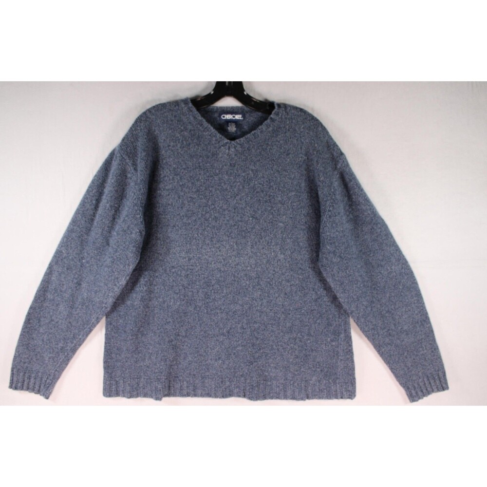Cherokee Men Vintage V-Neck Knit Sweater Blue Mix Ramie Wool Blend Size Large